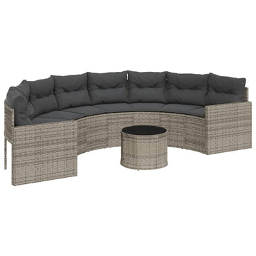 vidaXL Canapé de jardin avec table et coussins en résine tressée semi-circulaire Gris