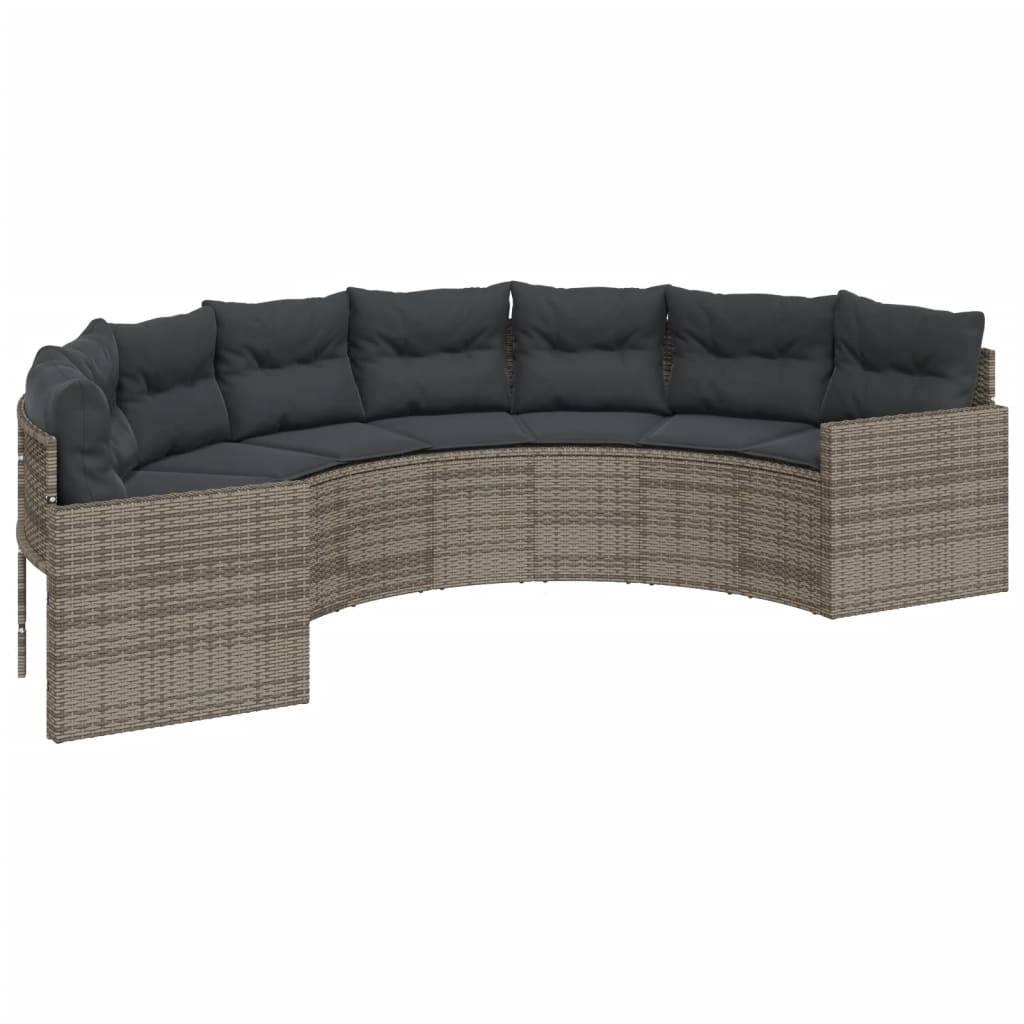 vidaXL Canapé de jardin avec table et coussins en résine tressée semi-circulaire Gris