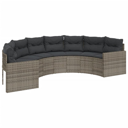 vidaXL Canapé de jardin avec table et coussins en résine tressée semi-circulaire Gris