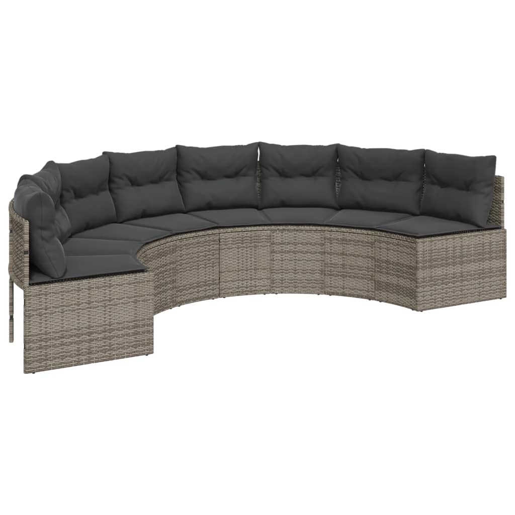 vidaXL Gartensofa mit Kissen Halbrund Grau Poly Rattan