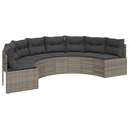 vidaXL Gartensofa mit Kissen Halbrund Grau Poly Rattan