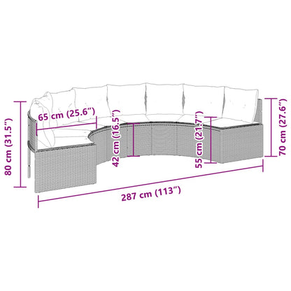 vidaXL Gartensofa mit Kissen Halbrund Grau Poly Rattan
