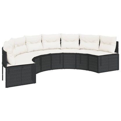 vidaXL Canapé de jardin avec table et coussins semi-circulaire noir résine tressée