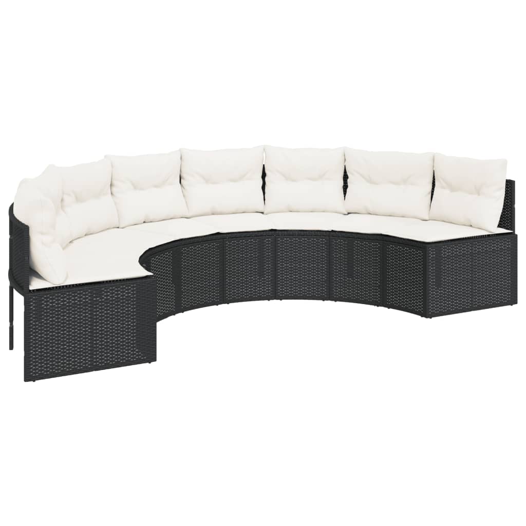 vidaXL Canapé de jardin avec table et coussins semi-circulaire noir résine tressée