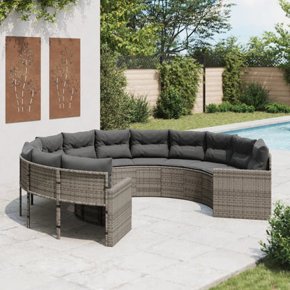 vidaXL Canapé de jardin rond avec coussins gris en résine tressée