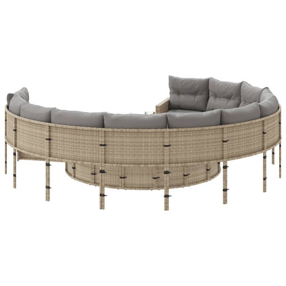 vidaXL Gartensofa mit Tisch und Kissen Rund Beige Poly-Rattan