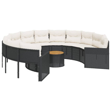 vidaXL Canapé de jardin avec table et coussins Rond Noir Résine tressée