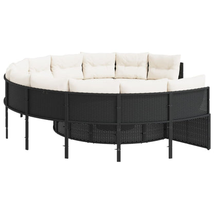 vidaXL Gartensofa mit Kissen Rund Schwarz Poly-Rattan