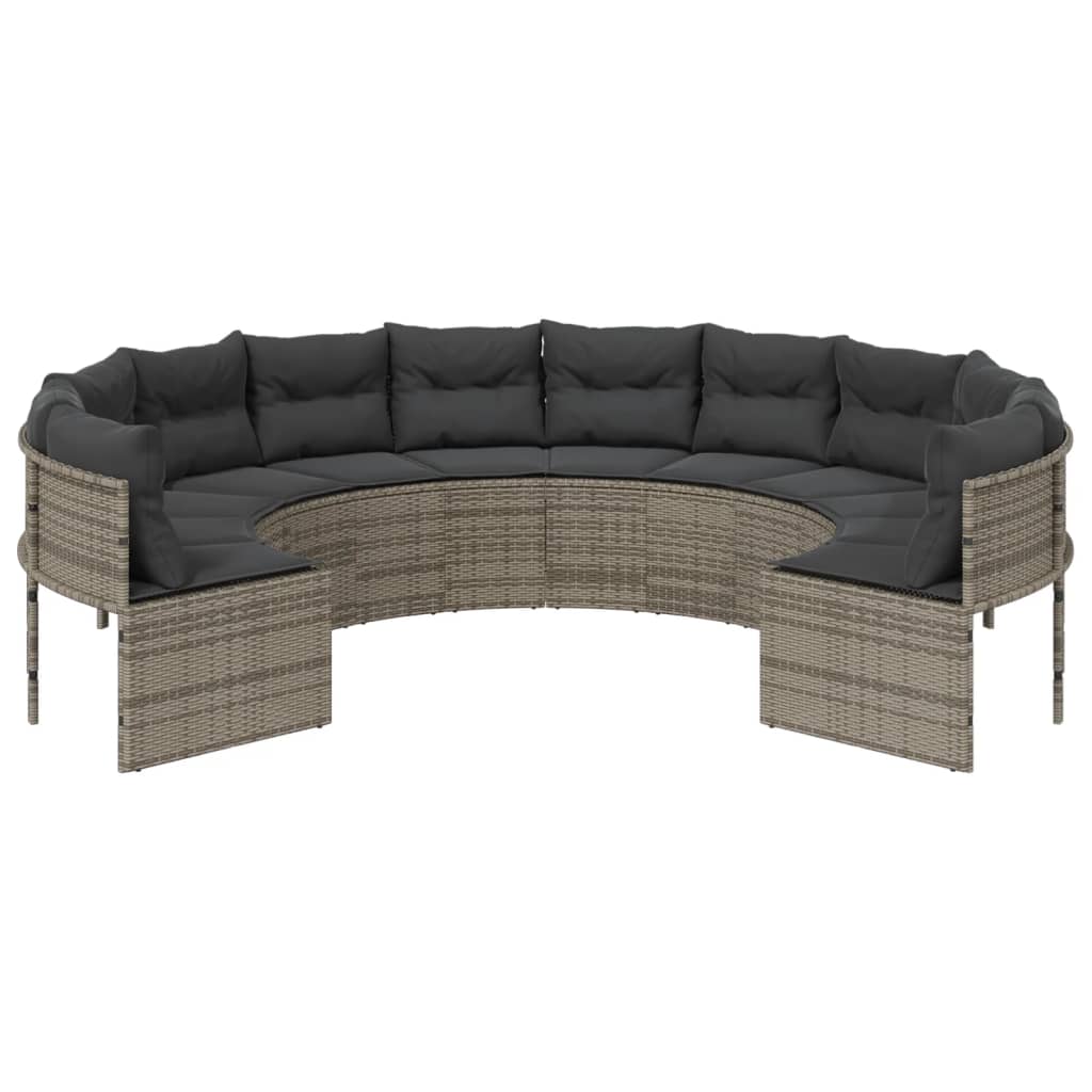 vidaXL Gartensofa mit Kissen Rund Grau Poly Rattan