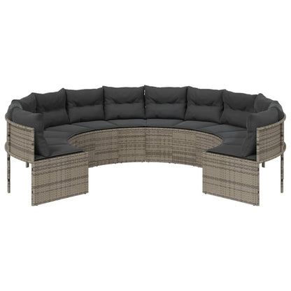 vidaXL Gartensofa mit Kissen Rund Grau Poly Rattan