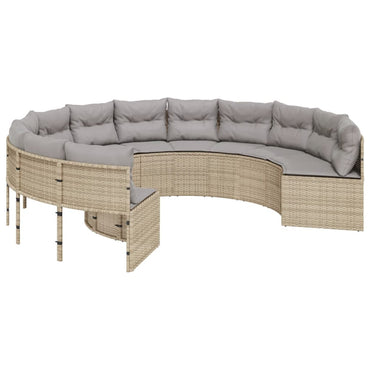 vidaXL Gartensofa mit Kissen Rund Beige Poly-Rattan