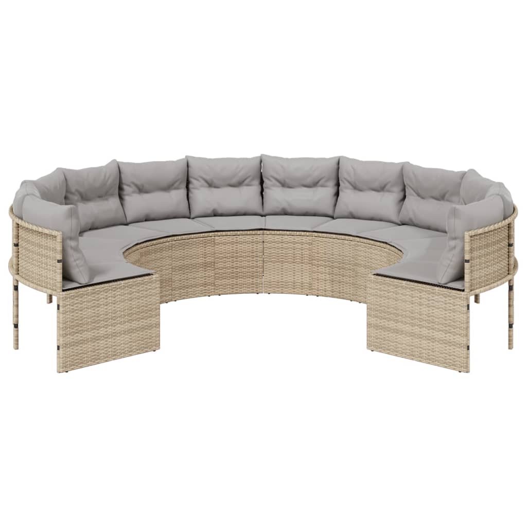 vidaXL Gartensofa mit Kissen Rund Beige Poly-Rattan