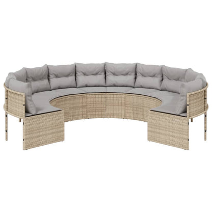 vidaXL Gartensofa mit Kissen Rund Beige Poly-Rattan