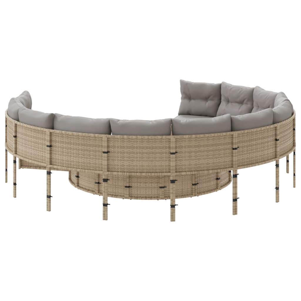 vidaXL Gartensofa mit Kissen Rund Beige Poly-Rattan