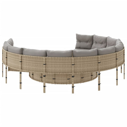 vidaXL Gartensofa mit Kissen Rund Beige Poly-Rattan