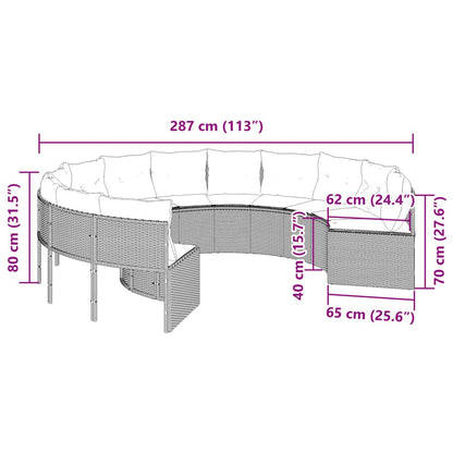 vidaXL Gartensofa mit Kissen Rund Beige Poly-Rattan