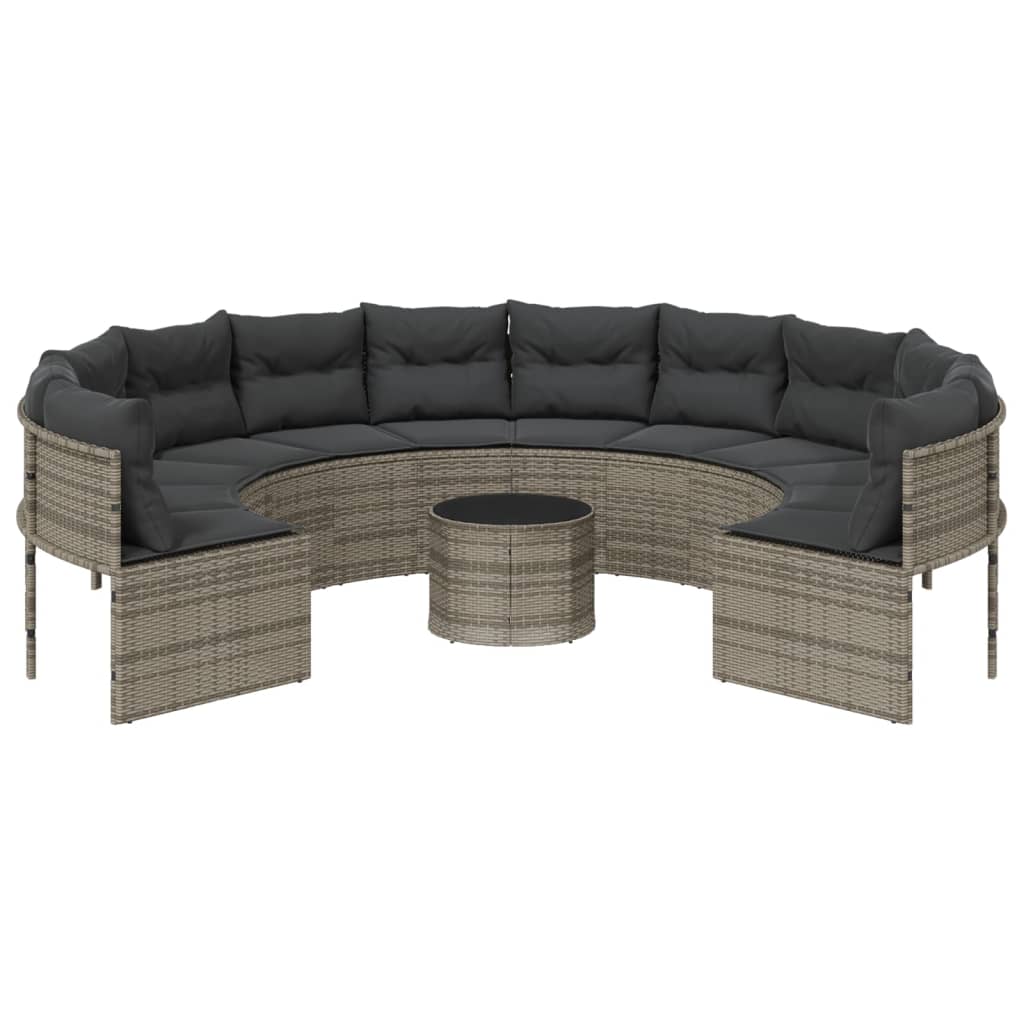 vidaXL Salon de jardin avec table et coussins Rond Gris Résine tressée