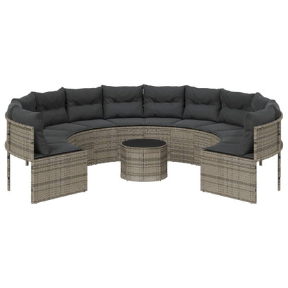 vidaXL Salon de jardin avec table et coussins Rond Gris Résine tressée