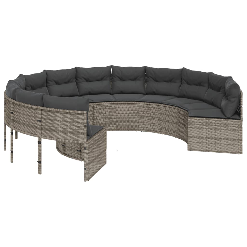 vidaXL Salon de jardin avec table et coussins Rond Gris Résine tressée