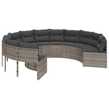 vidaXL Salon de jardin avec table et coussins Rond Gris Résine tressée