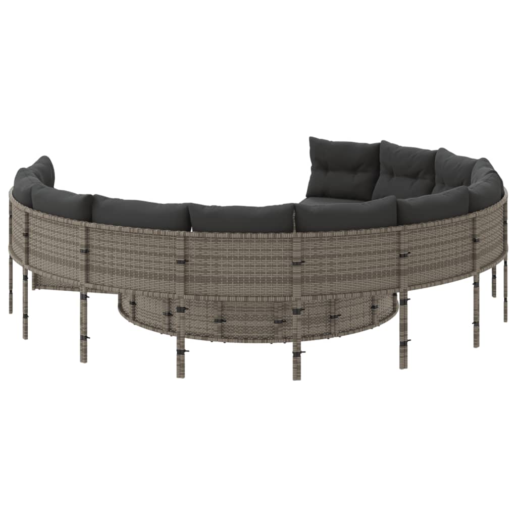 vidaXL Salon de jardin avec table et coussins Rond Gris Résine tressée