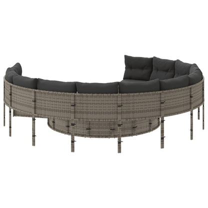 vidaXL Salon de jardin avec table et coussins Rond Gris Résine tressée