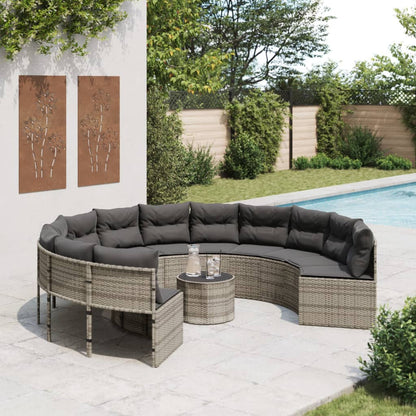 vidaXL Salon de jardin avec table et coussins Rond Gris Résine tressée