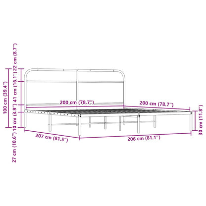 vidaXL Metallbett ohne Matratze Sonoma-Eiche 200x200 cm