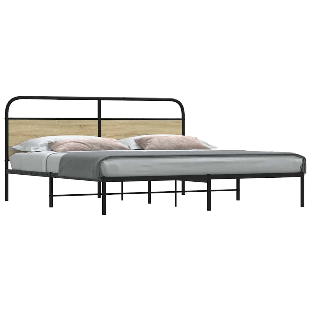 vidaXL Metallbett ohne Matratze Sonoma-Eiche 200x200 cm
