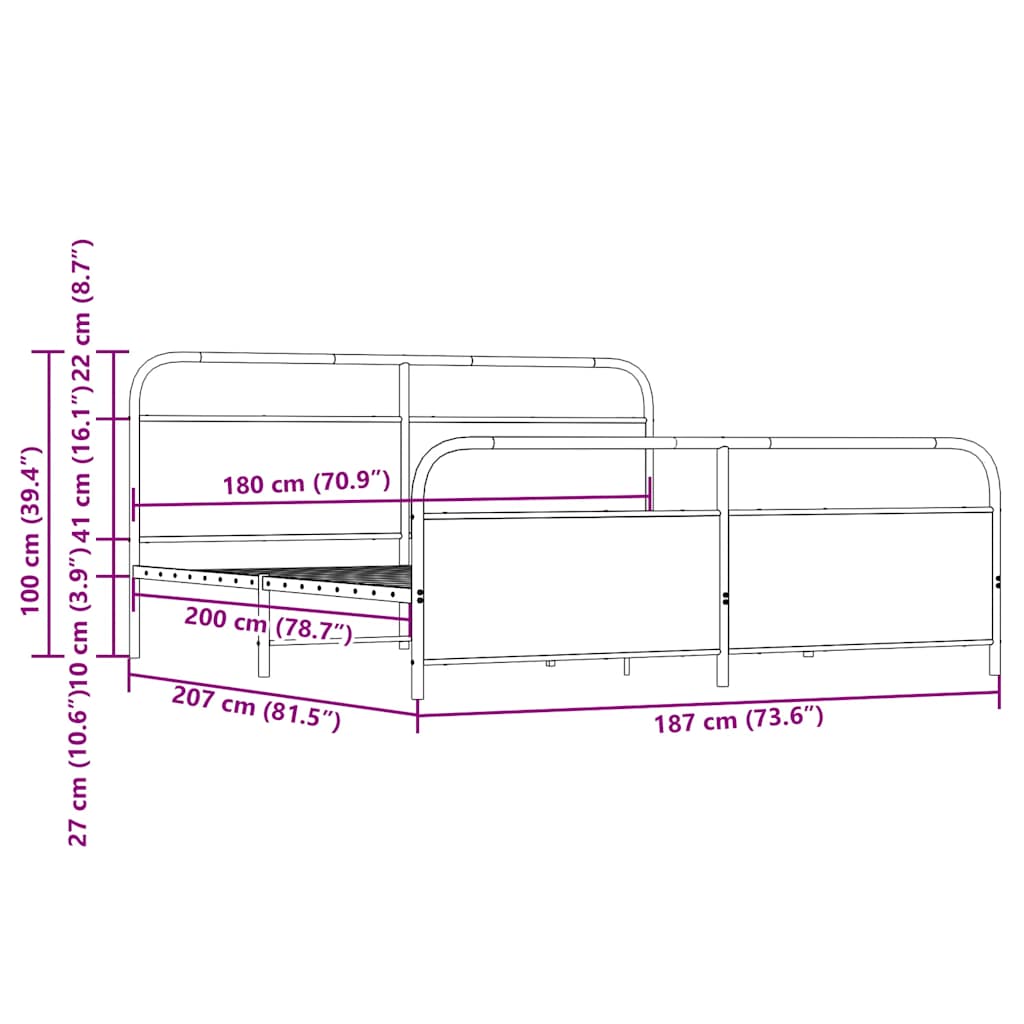 vidaXL Lit en métal sans matelas chêne Sonoma 180x200 cm