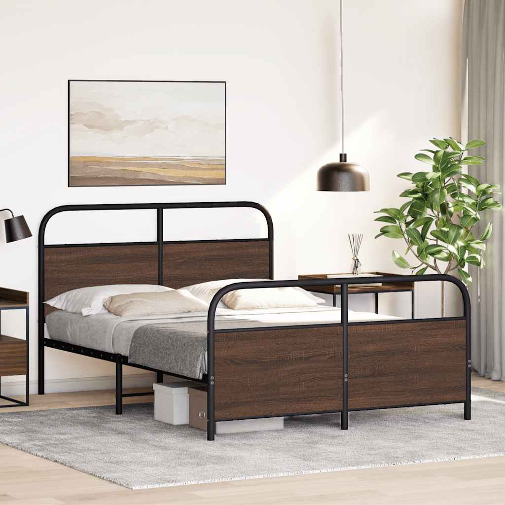 vidaXL Metallbett ohne Matratze Braun Eichen-Optik 137x190 cm