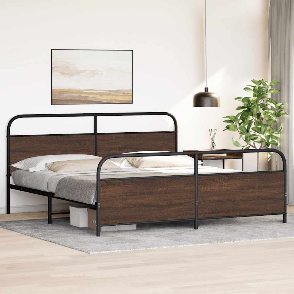 vidaXL Lit en métal sans matelas Marron aspect chêne 180x200 cm