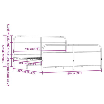 vidaXL Metallbett ohne Matratze Braun Eichen-Optik 193x203 cm