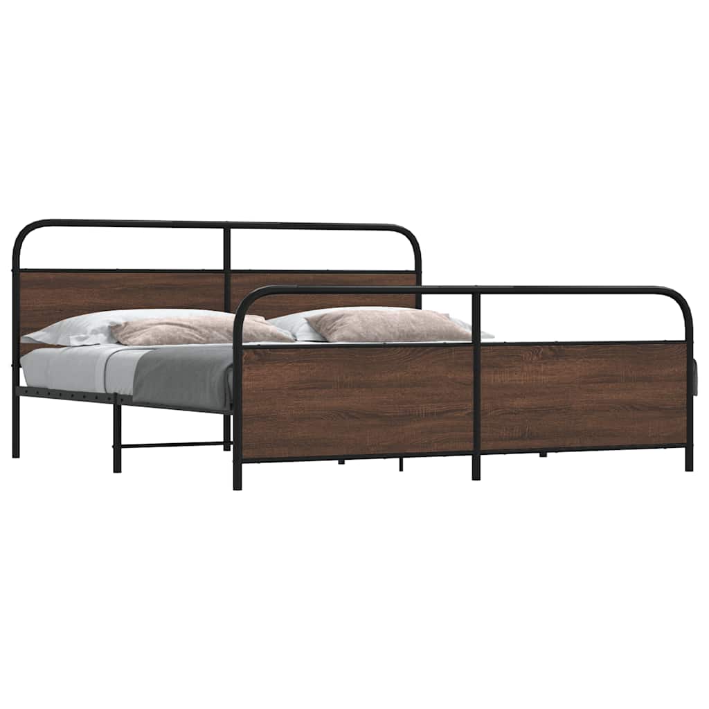 vidaXL Metallbett ohne Matratze Braun Eichen-Optik 193x203 cm