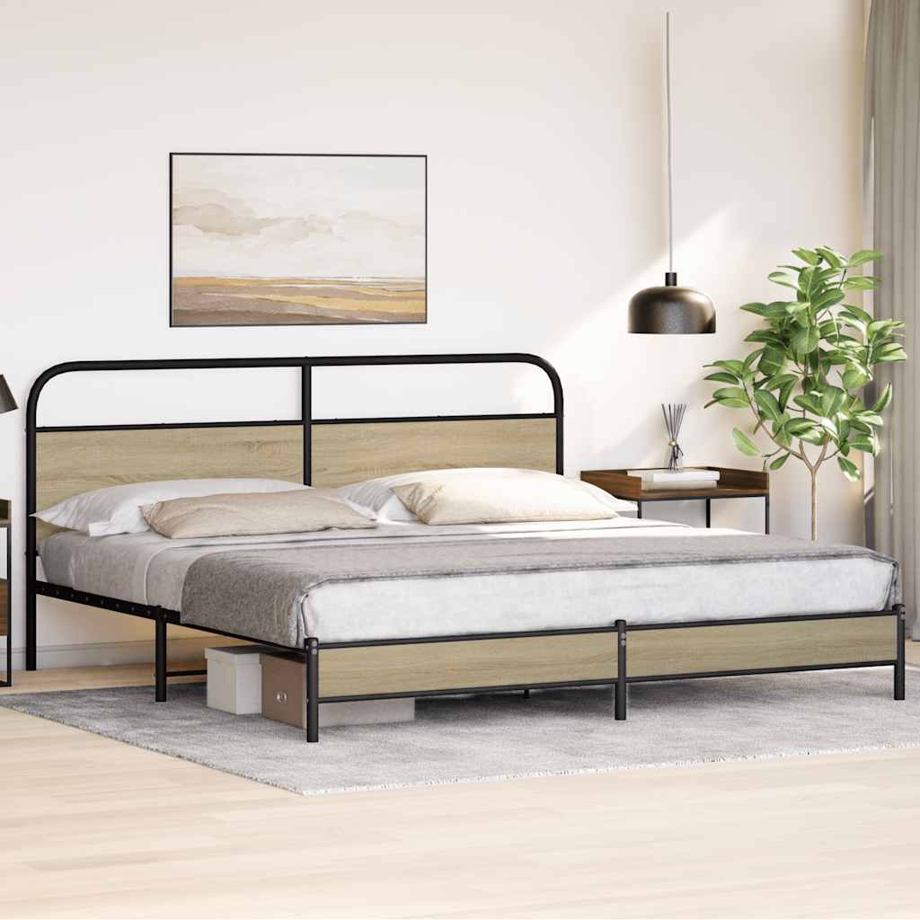 vidaXL Metallbett ohne Matratze Sonoma-Eiche 180x200 cm