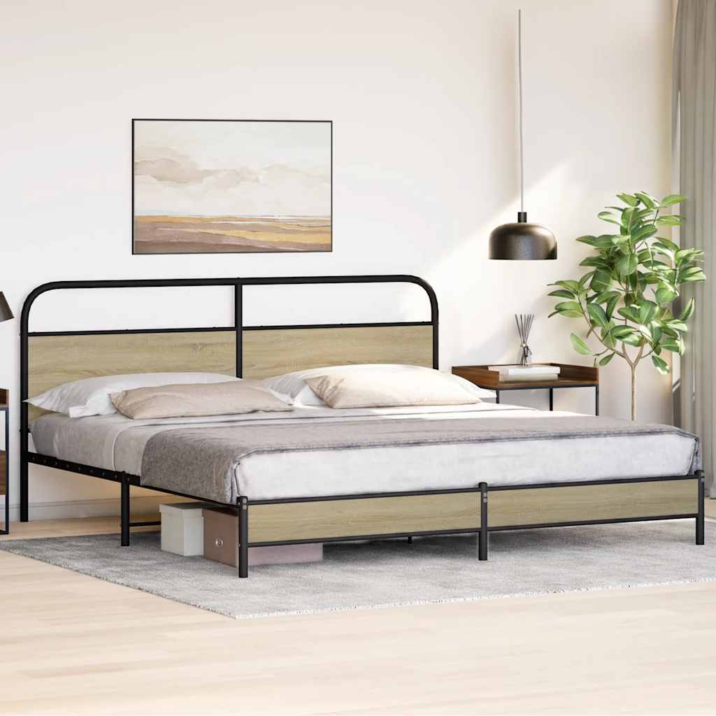 vidaXL Metallbett ohne Matratze Sonoma-Eiche 193x203 cm