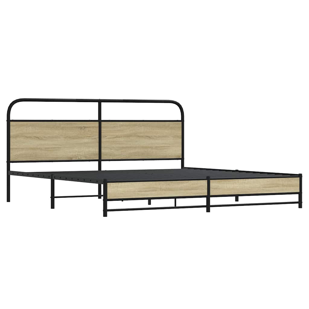 vidaXL Metallbett ohne Matratze Sonoma-Eiche 200x200 cm