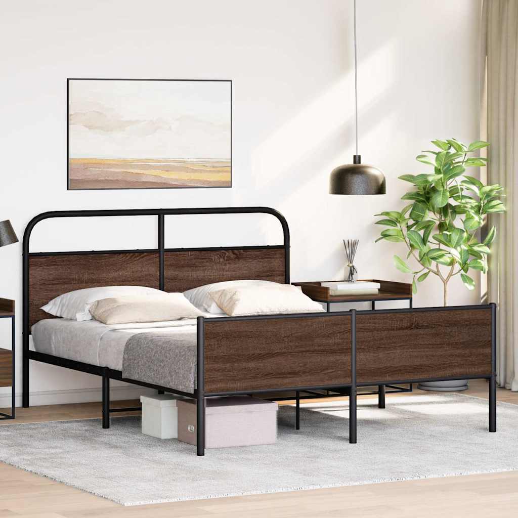 vidaXL Metallbett ohne Matratze Braun Eichen-Optik 150x200 cm