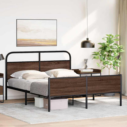 vidaXL Lit en métal sans matelas Marron Aspect chêne 160x200 cm