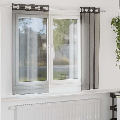 vidaXL Voile Vorhänge mit Ösen 2 Stk. Schwarz 140x140 cm