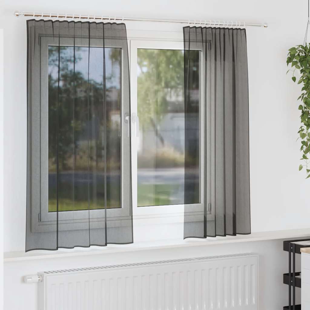 vidaXL Voile Vorhänge mit Stangentaschen 2 Stk. Schwarz