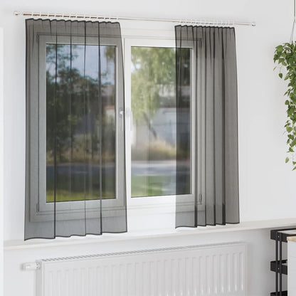 vidaXL Voile Vorhänge mit Stangentaschen 2 Stk. Schwarz