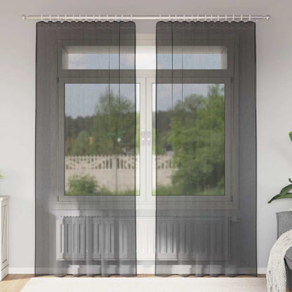 vidaXL Voile Vorhänge mit Stangentaschen 2 Stk. Schwarz