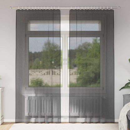 Voile Vorhänge mit Stangentaschen 2 Stk. Schwarz