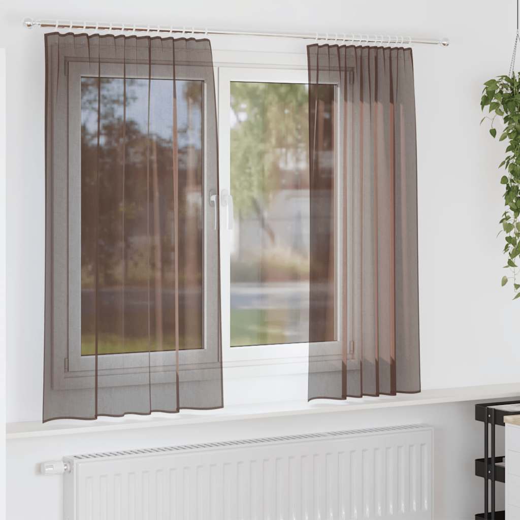 vidaXL Voile Vorhänge mit Stangentaschen 2 Stk. Braun