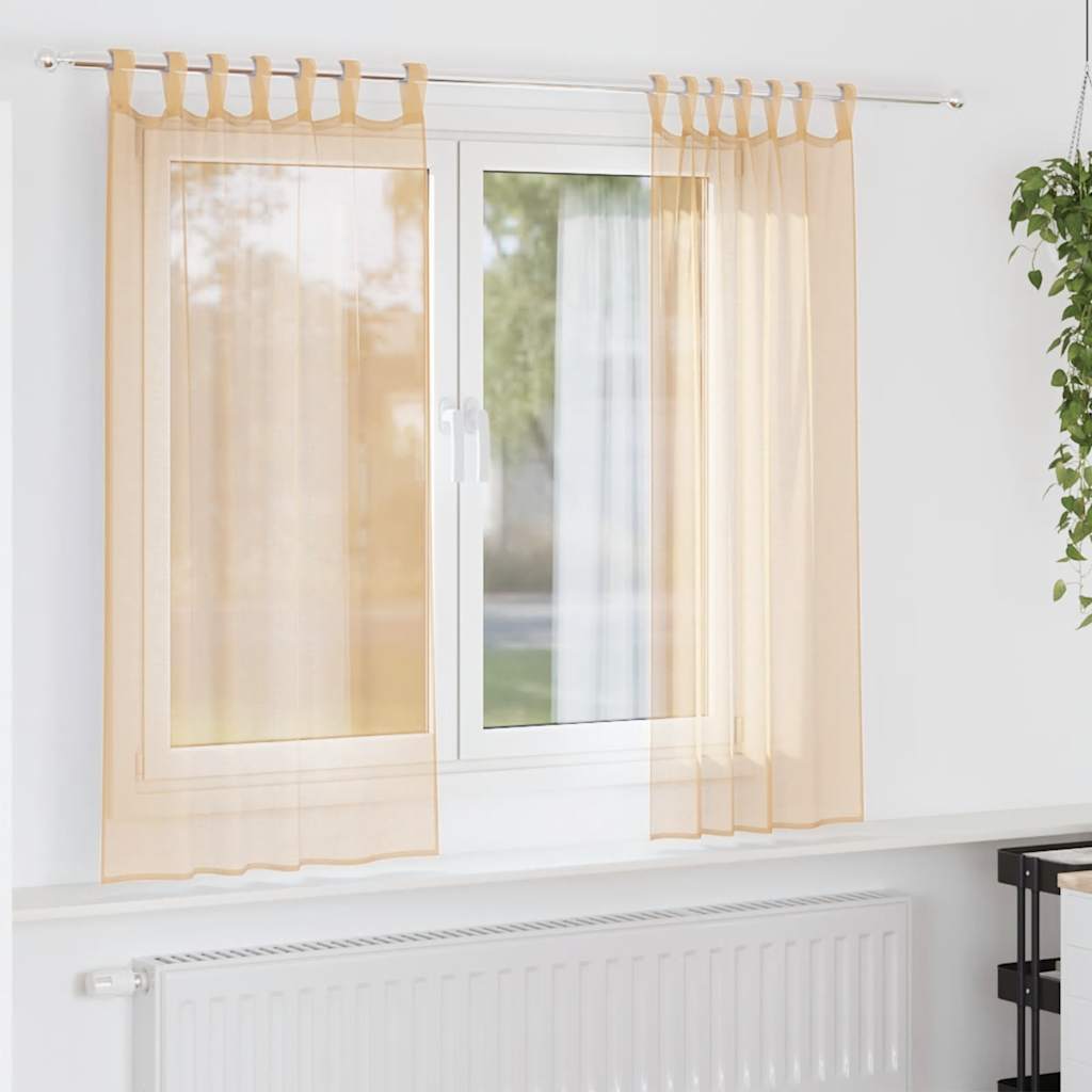 vidaXL Voile Vorhänge mit Stangentaschen 2 Stk. Sandfarbe