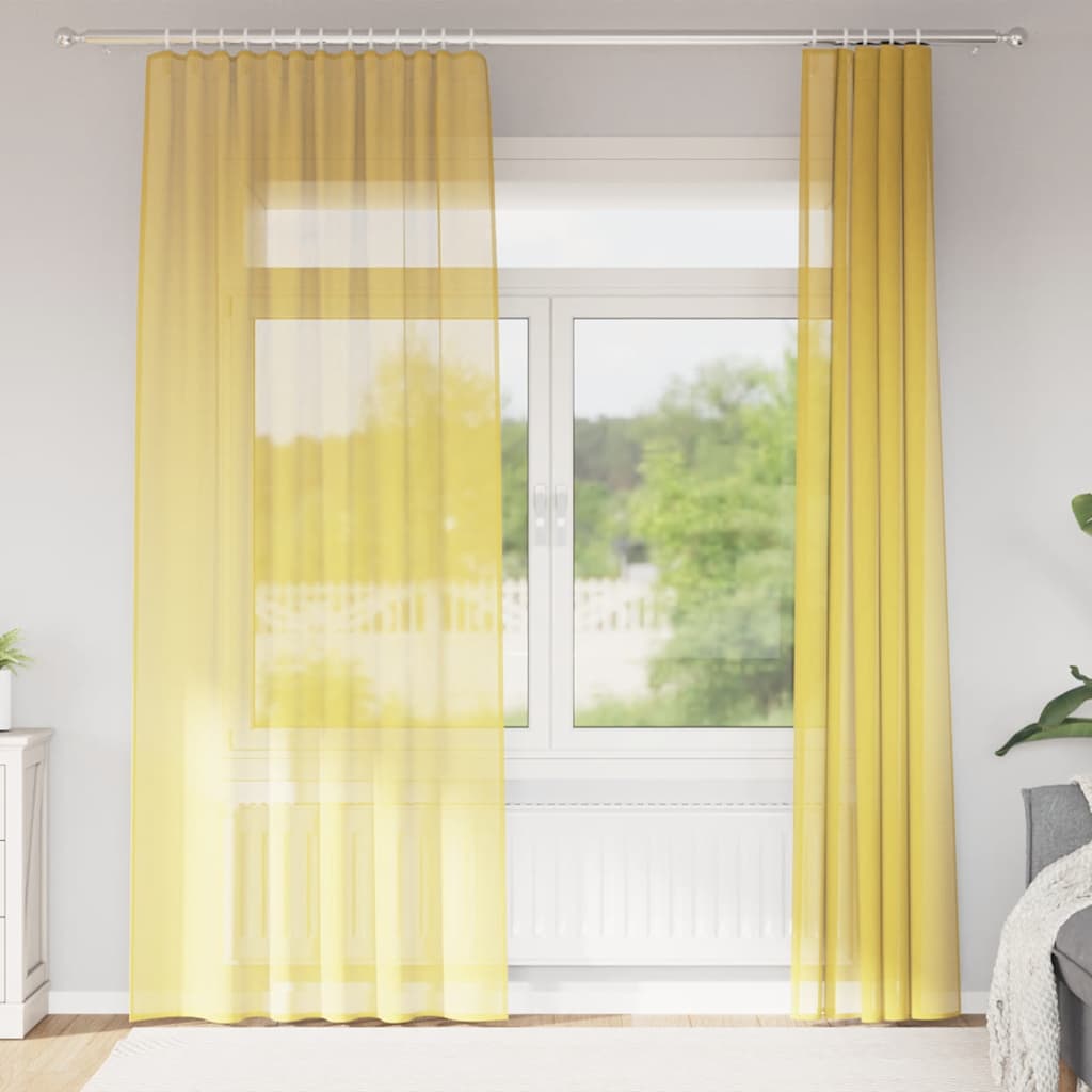 vidaXL Voile Vorhänge mit Stangentaschen 2 Stk. Gelb