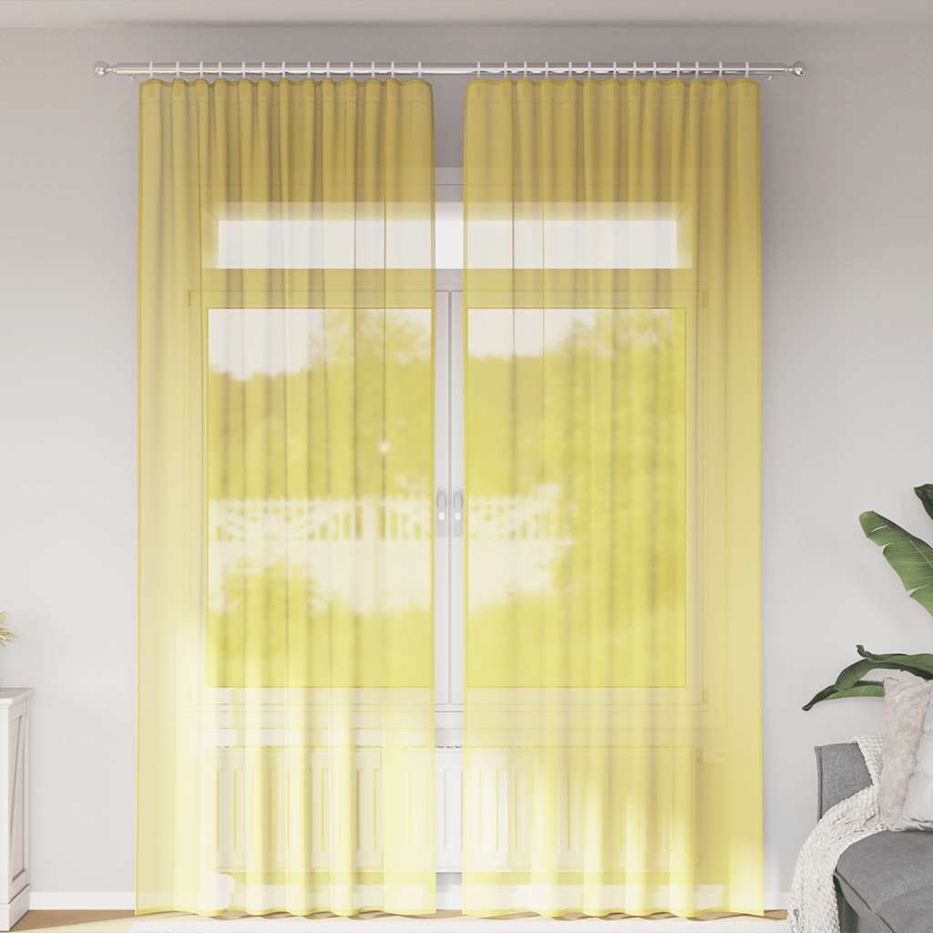 vidaXL Voile Vorhänge mit Stangentaschen 2 Stk. Gelb