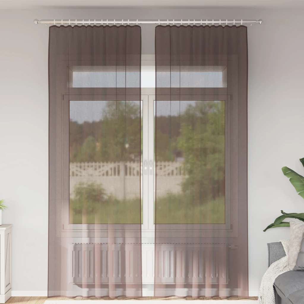 vidaXL Voile Vorhänge mit Lasche 2 Stk. Braun