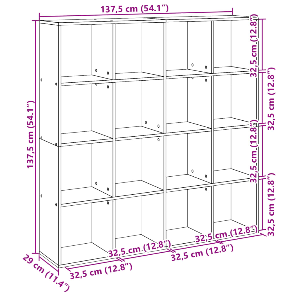 vidaXL Bibliothèque chêne fumé 137,5x29x137,5 cm Bois d'ingénierie